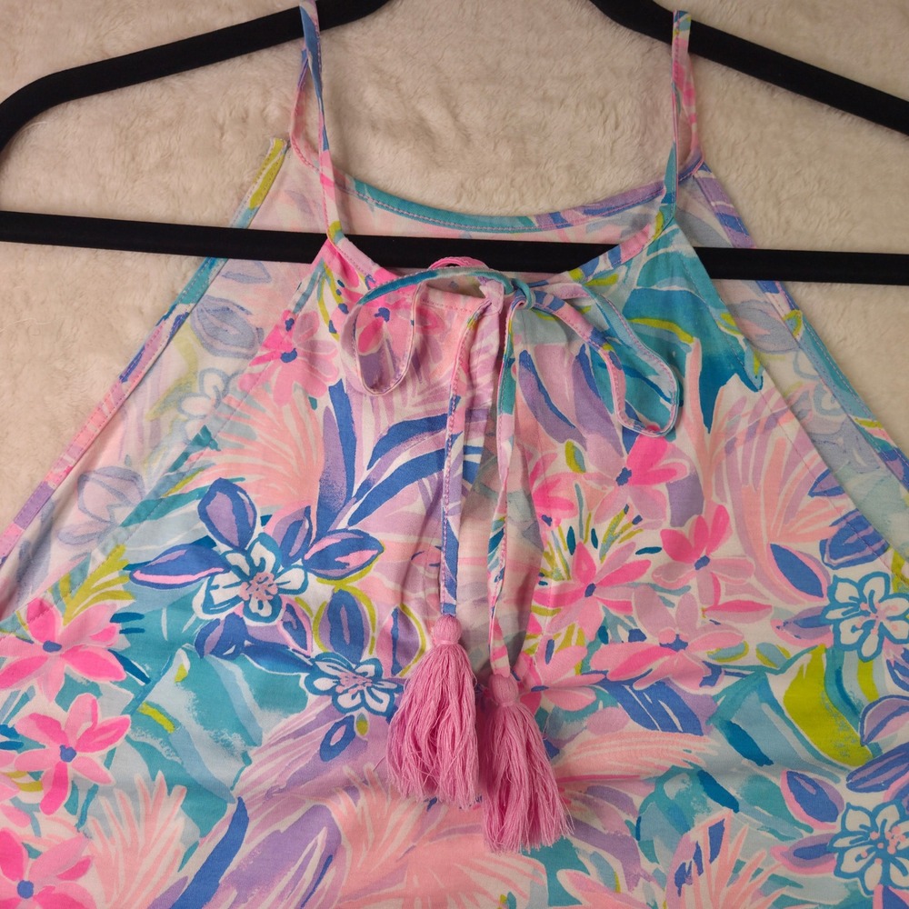 Lilly Pulitzer Halter Dress Womens XXL Pink Floral Good Pima Cotton Tassel Tie - Picture 7 of 10